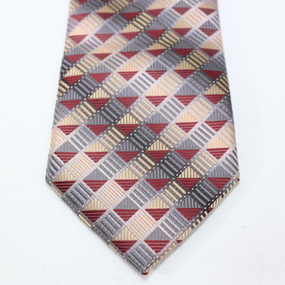 Alexander Julian Colours Tie Mens 58 in Gray Red Geometric Triangle Skids Wide